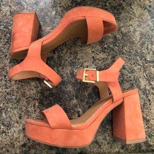 Light orange suede block platform heels